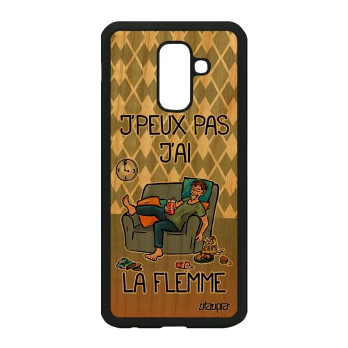 Coque Vrai Bois Silicone Samsung A6 Plus 2018 J'peux Pas J'ai La Flemme Je Telephone Fatigué Faignant Bd De Protection Cover Galaxy