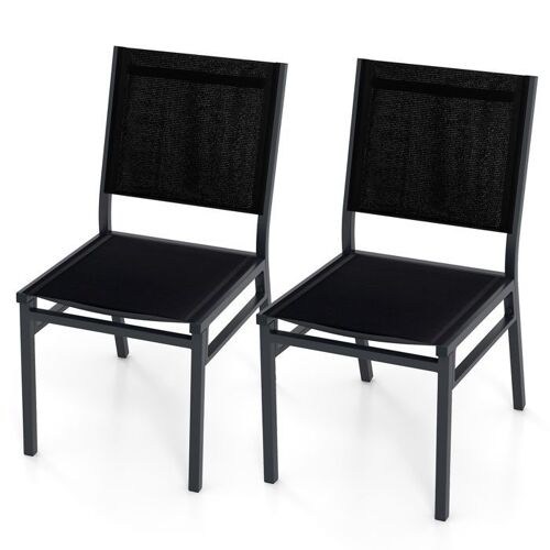 Costway Lot De 2 Chaise De Jardin Avec Siège & Dossier Respirants, Sans Accoudoirs, Cadre En Aluminium, Pour Porche Piscine Terrasse