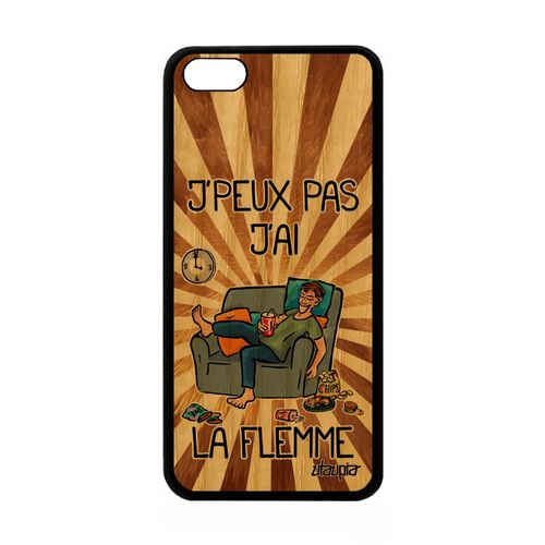Coque Bois Iphone 5c Silicone J'peux Pas J'ai La Flemme Drole Mobile Dessin Jpeux Marron Comique Je Humour Case Made In France Apple