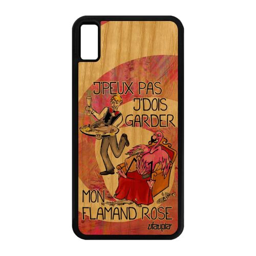 Coque Iphone Xs Max Bois Silicone Je Peux Pas J'dois Garder Mon Flamand Rose Humour Noir Caoutchouc Animaux Texte Humoristique