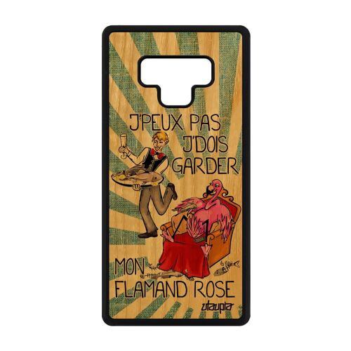 Coque silicone de protection pour Samsung Note 9 bois humour j'peux pas j'dois garder mon flamand rose animal texte je oiseau galaxy