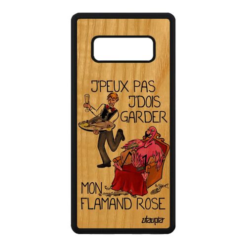 Coque en bois Note 8 silicone j'peux pas j'dois garder mon flamand rose housse bande dessinée dessin humour drole je Samsung galaxy