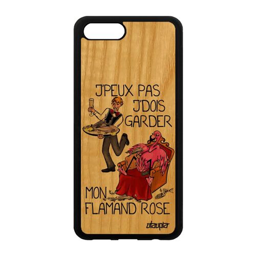 Coque J'peux Pas J'dois Garder Mon Flamand Rose Pour Honor View 10/V10 Bois Silicone Rouge Humour Cartoon Texte Drole Oiseau Je Case