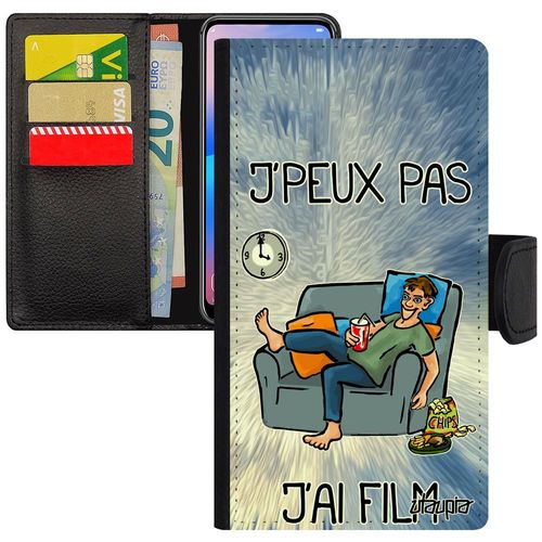 Coque Iphone 12 Mini Simili Cuir Porte Cartes J'peux Pas J'ai Film Housse Texte Cinema Dessin Antichoc Tele Unique 7e Art Bleu
