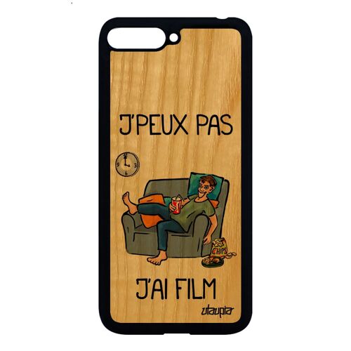 Coque bois silicone j'peux pas j'ai film Y6 2018 case humoristique bande dessinée frêne texte cinema ATU-L21 television gris Huawei
