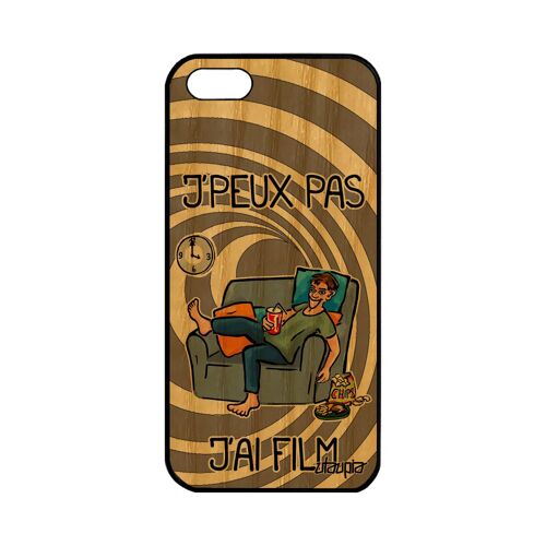 Coque en bois silicone Apple iPhone 5 5S SE j'peux pas j'ai film gris motif cinema manga portable dessin animé housse texte drole de