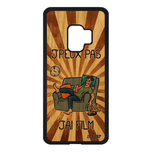 Coque Samsung S9 bois silicone j'peux pas j'ai film case je jpeux cinema motif dessin 7e art texte manga noir marron comique galaxy