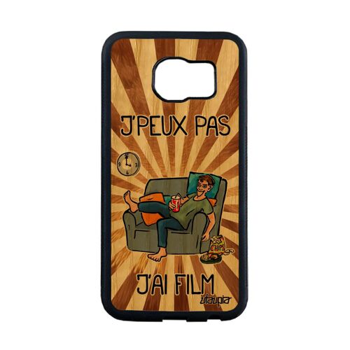 Coque en bois j'peux pas j'ai film Samsung S6 Edge silicone marron antichoc dessin tele 4G comique cinema manga TPU humour de galaxy