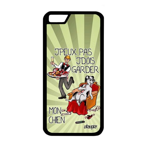 Coque silicone j'peux pas j'dois garder mon chien iPhone 6 6S humour animal vert cartoon pas cher bd smartphone housse chiot