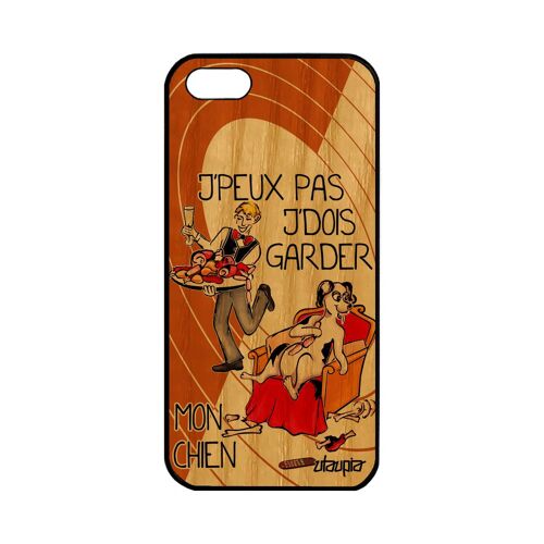 Coque Bois Naturel Pour Apple Iphone 5 5s Se Silicone Humour J'peux Pas J'dois Garder Mon Chien Chiot Je Orange Original Texte Jpeux
