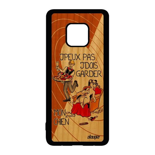 Coque de protection Huawei Mate 20 Pro en bois silicone humour j'peux pas j'dois garder mon chien bd 4G cartoon orange chiot naturel