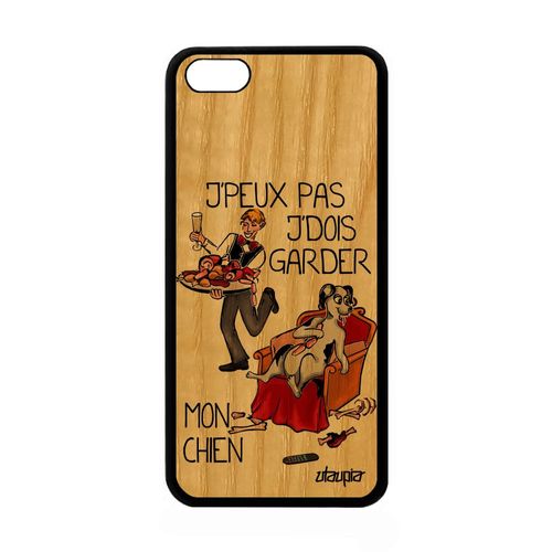 Coque Bois Silicone Jpeux Pas J'dois Garder Mon Chien Apple Iphone 5c Case Cartoon Texte Je Bumper Bande Dessinée Chiot Drole Rouge