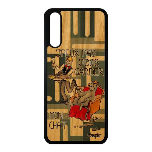 Coque Bois Huawei P20 Silicone Humour J'peux Pas J'dois Garder Mon Chat Animal Texte Telephone Comique Frêne Drole Chaton Gris Case