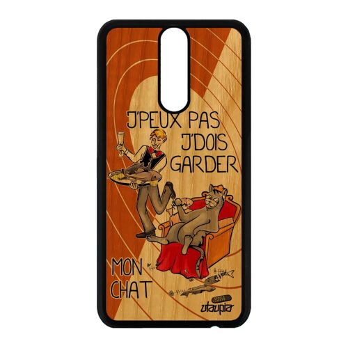 Coque bois antichoc Mate 10 lite silicone j'peux pas j'dois garder mon chat RNE-L21 texte orange original drole animaux bd de Huawei