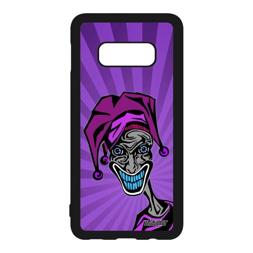 Coque silicone Samsung S10e Joker design solide humour rigide etui super heros visage comics telephone pas cher violet motif galaxy