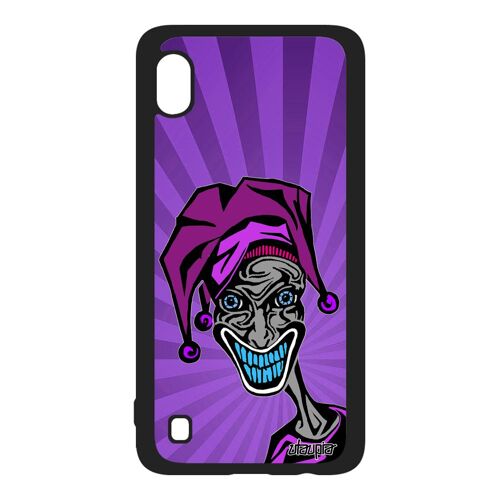 Coque Samsung A10 silicone Joker bande dessinée noir super heros comics case design visage humour clown violet mobile cover galaxy