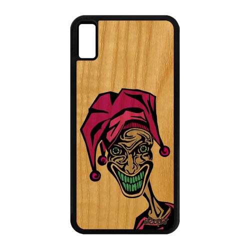 Coque Joker pour iPhone XS Max en bois silicone drole dessin motif telephone mobile de protection housse unique humour bd rose