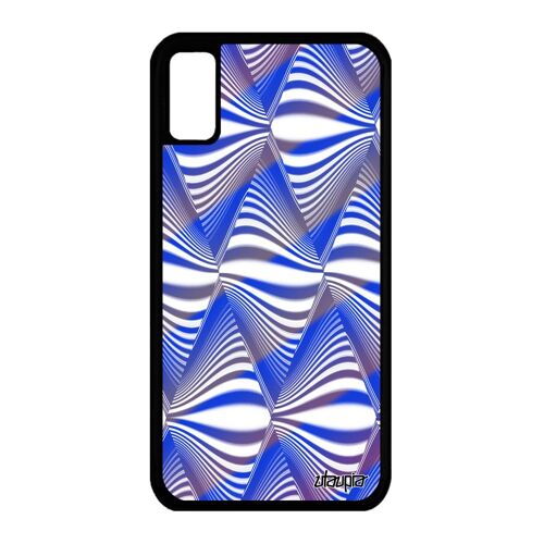 Coque en silicone pour iPhone X illusion d'optique losange rigide design vague effet case telephone triangle bleu graphique