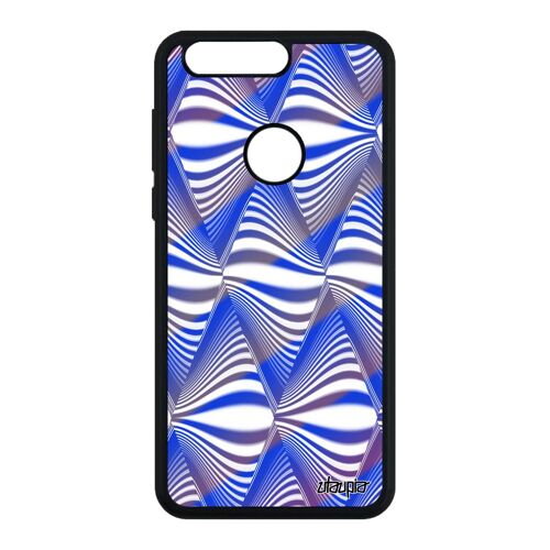 Coque silicone pour Honor 8 illusion d'optique design bumper bicolore rigide bleu TPU mirage telephone losange effet triangle vague