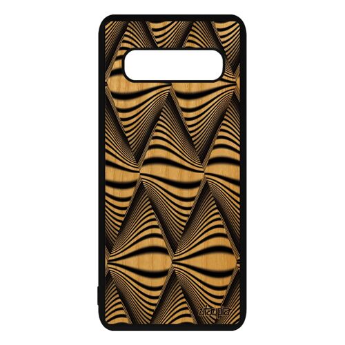 Coque illusion d'optique pour S10 Plus bois silicone vague cover losange smartphone triangle noir et blanc effet noir Samsung galaxy