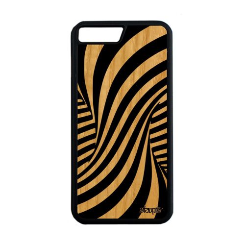 Coque bois pour iPhone 7 Plus silicone illusion d'optique 3d effet noir et blanc portable rigide tourbillon art visuel mirage