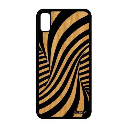 Coque de protection iPhone XR bois silicone illusion d'optique noir mirage TPU design noir et blanc effet mobile 3d telephone