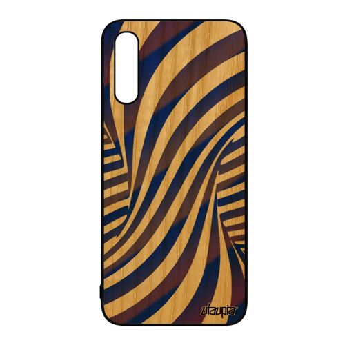 Coque en bois illusion d'optique Samsung Galaxy A50 silicone effet magie telephone mobile TPU 3d bleu portable art visuel bicolore