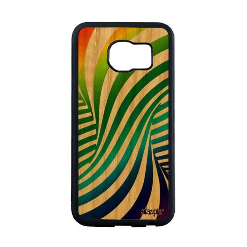 Coque Pour Samsung S6 Edge En Bois Veritable Silicone Illusion D'optique Multicolore Arc En Ciel Graphique Magique Cover 3d Galaxy