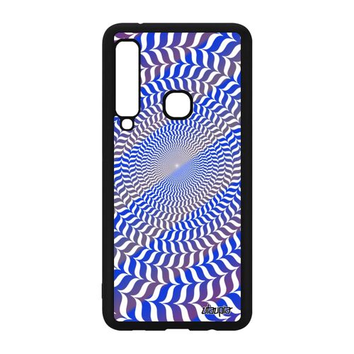 Coque pour Samsung A9 2018 silicone illusion d'optique graphique rigide souple cover antichoc bleu rond cercle spirale mirage galaxy