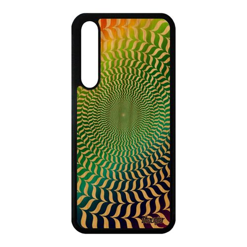 Coque silicone Huawei P20 Pro bois illusion d'optique vert cercle arc en ciel rond souple housse portable 4G spirale made in France