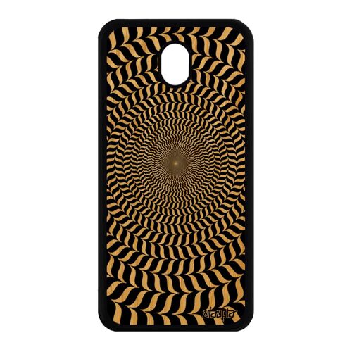 Coque Samsung J7 2017 Pro Bois Silicone Illusion D'optique Antichoc Noir Et Blanc Spirale Personnalisé Effet Mirage Rond Noir Galaxy