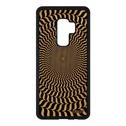 Coque silicone Samsung Galaxy S9 Plus en bois illusion d'optique spirale housse mirage cercle rond bumper 4G telephone noir et blanc