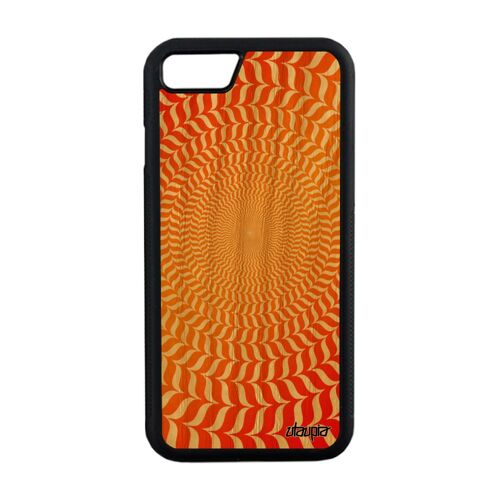 Coque en bois iPhone 8 silicone illusion d'optique mobile portable spirale cercle effet magie geometrie orange rond graphique