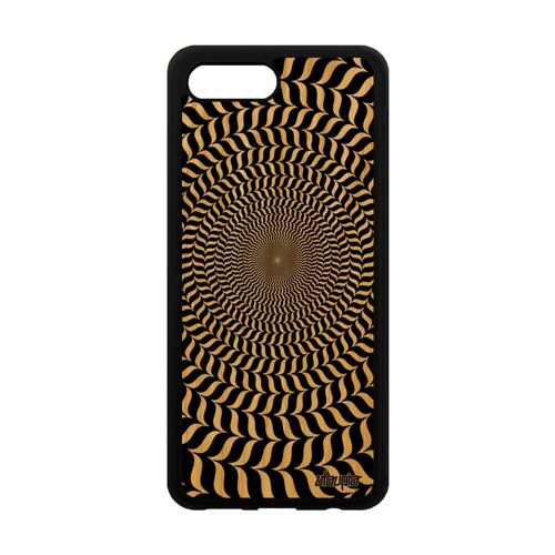 Coque Illusion D'optique Honor 10 En Vrai Bois Silicone Noir Et Blanc Noir Spirale Effet Bicolore Rond Cercle Huawei Telephone 4g