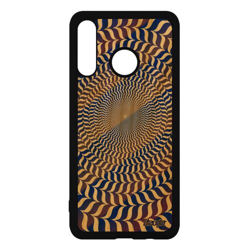 Coque silicone illusion d'optique pour Huawei P30 Lite bois smartphone bleu rond etui effet original art visuel spirale cercle magie