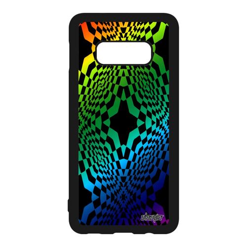 Coque illusion d'optique Samsung S10e silicone effet unique alu gay pride mirage art visuel vert geometrie arc en ciel housse galaxy