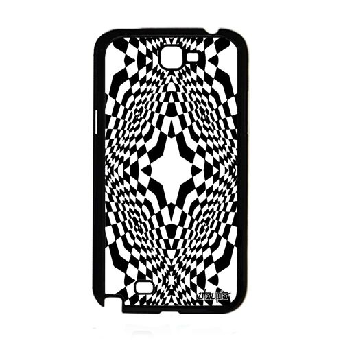 Coque pour Galaxy Note 2 silicone illusion d'optique bicolore losage effet magie geometrique etui art visuel noir et blanc Samsung
