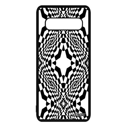 Coque S10 Plus silicone illusion d'optique cover case noir et blanc noir effet geometrique art visuel magie etoile de Samsung galaxy