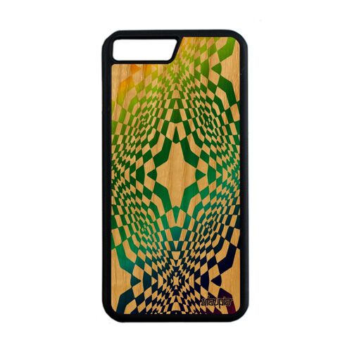 Coque Iphone 8 Plus En Bois Silicone Illusion D'optique Graphique Portable Original Multicolore Losage Magique 4g Solide Case