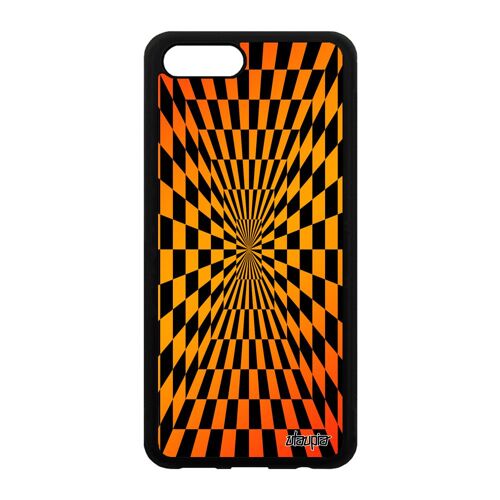 Coque Honor View 10/V10 en silicone illusion d'optique magie carreaux caoutchouc carre etui orange effet geometrique case smartphone