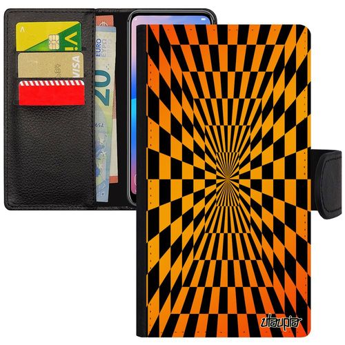 Coque Iphone 12 Mini Portefeuille Porte Cartes Illusion D'optique Mobile Dégradé Antichoc Unique Orange De Protection Carre En