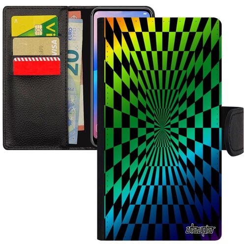 Coque Iphone Se 2022 Illusion D'optique Carre Flip Case Carreaux Effet Arc En Ciel Vert Mirage Case Smartphone Geometrie Cover