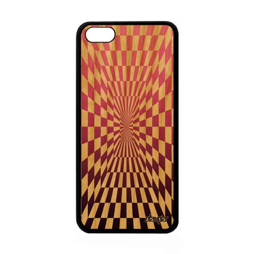 Coque Pour Apple Iphone 5c En Bois Et Silicone Illusion D'optique Magique Carre Housse Art Visuel Effet Geometrique Carreaux Dégradé