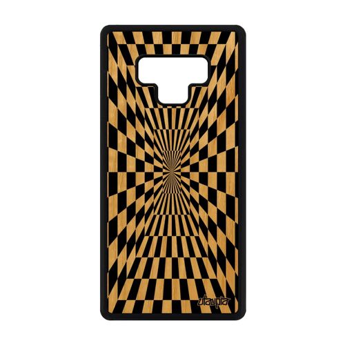 Coque Bois Note 9 Silicone Illusion D'optique Effet Mirage Art Visuel Carre Case Etui Bicolore Noir Et Blanc Carreaux Samsung Galaxy