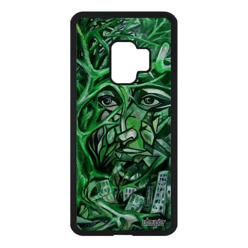 Coque Samsung S9 Silicone Portrait Street Art Abstrait Femme Antichoc Arbre Aluminium Peinture Huile Vert Bumper Immeubles De Galaxy
