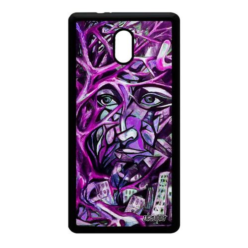 Coque Portrait Street Art De Protection Nokia 3 Silicone Personnalisé Peinture Fantaisie Gel Abstrait Fait Main Arbre Immeubles Rose
