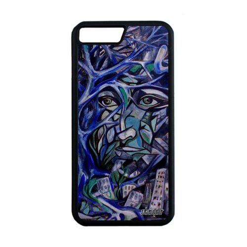 Coque portrait street art pour iPhone 7 Plus silicone de protection design femme original artisanat peinture huile arbre bleu