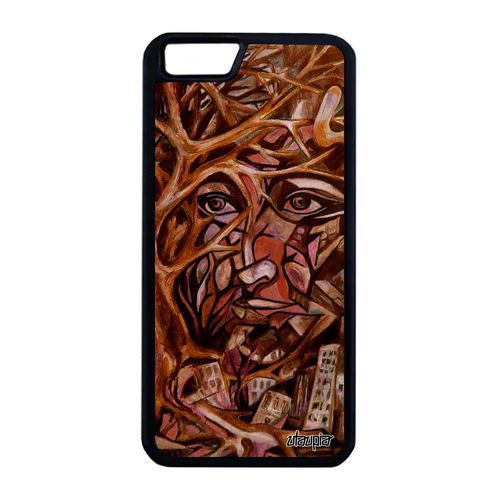Coque Pour Iphone 6 6s Plus Silicone Portrait Street Art Cadeau Homme Visage Original Abstrait Marron Immeubles Peinture Motif
