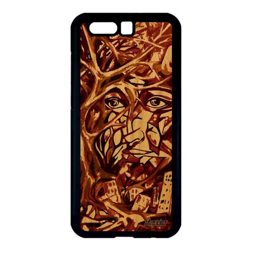 Coque En Bois Pour Honor 9 Silicone Portrait Street Art Immeubles Abstrait Case Visage Antichoc Artisanat Femme Peinture Huile Arbre