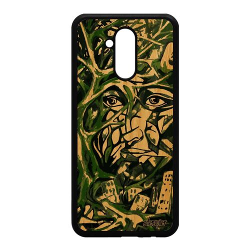 Coque Huawei Mate 20 lite bois silicone portrait street art immeubles telephone peinture huile visage noir abstrait cadeau mobile de